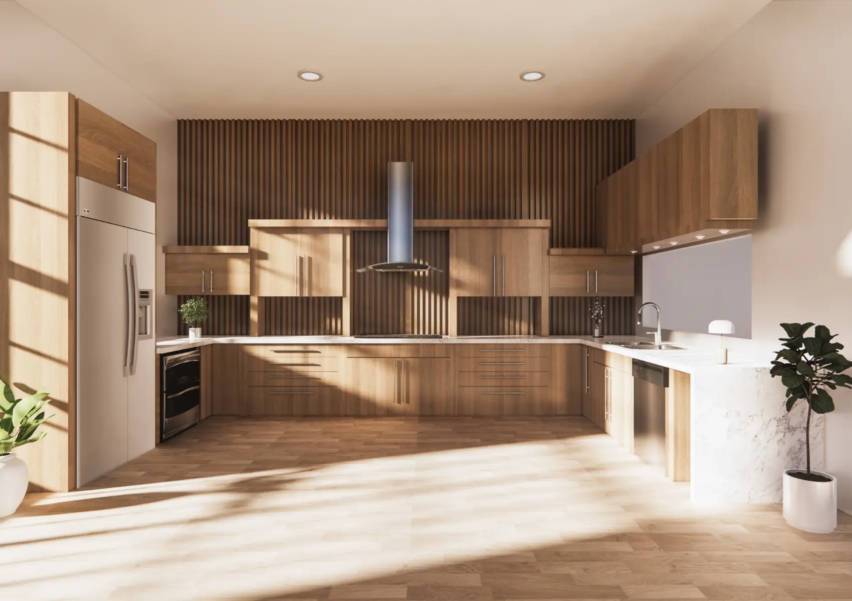 interior cgi of Timber Kitchen in Architectural study